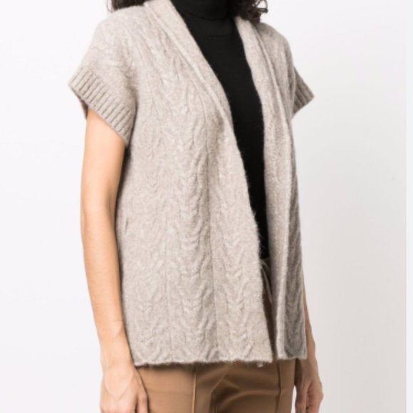 Alysi Soft Shortsleeved Cable-knit Cardigan, Beige, Size S - Picture 11 of 15